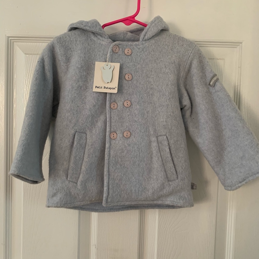 Grey/blue girls baby girls hooded peacoat